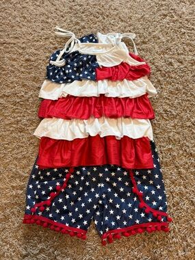 Girls Red, White & Blue Ruffle Tank and Star Shorts Set